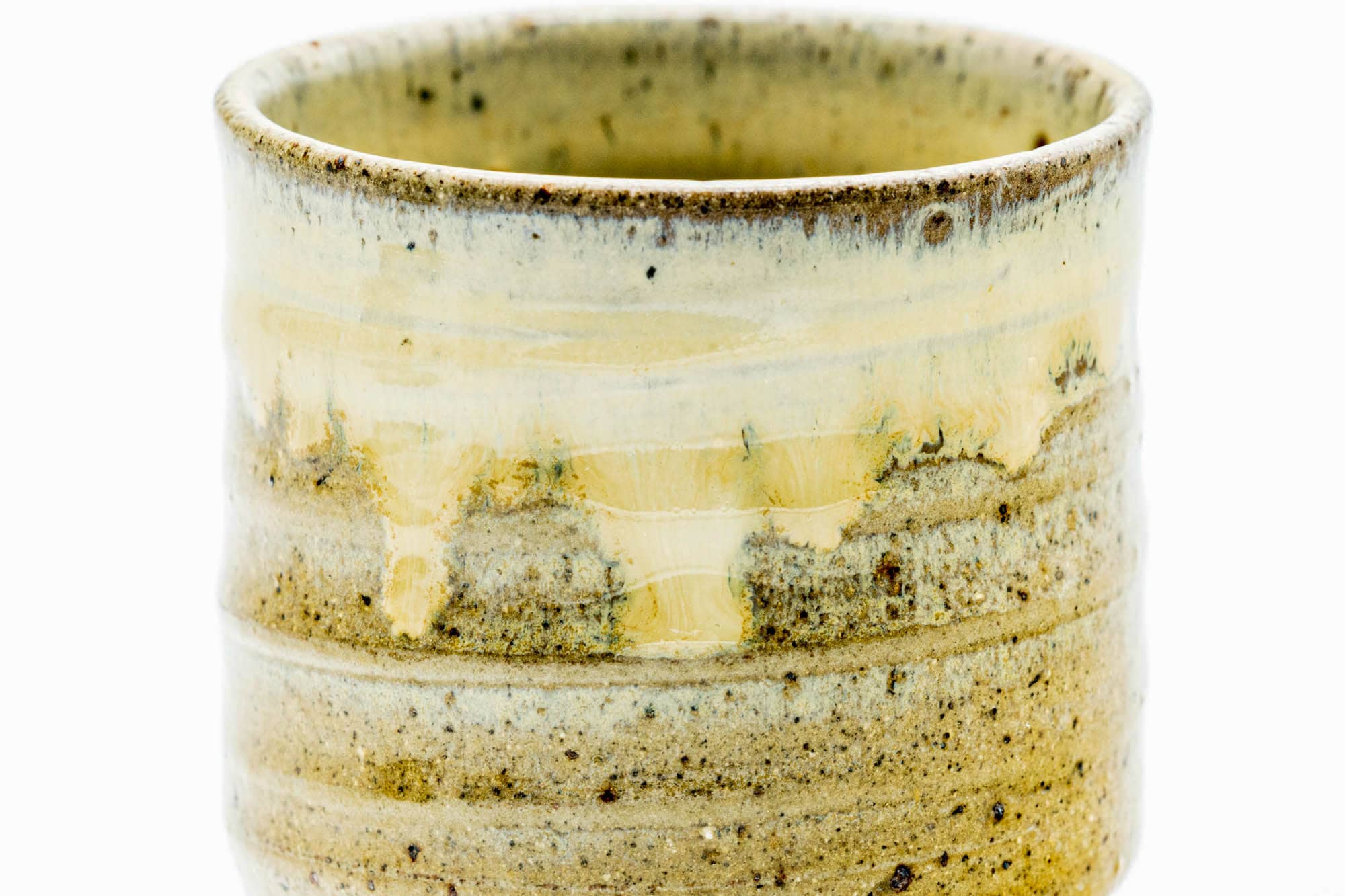 Japanese Teacup - Beige Drip-Glazed Spiraling Lidded Yunomi - 120ml