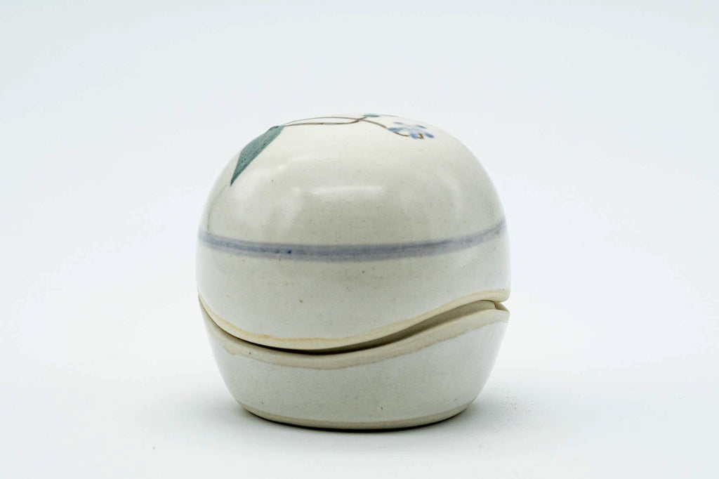 Japanese Kogo - Floral White Ceramic Incense Container