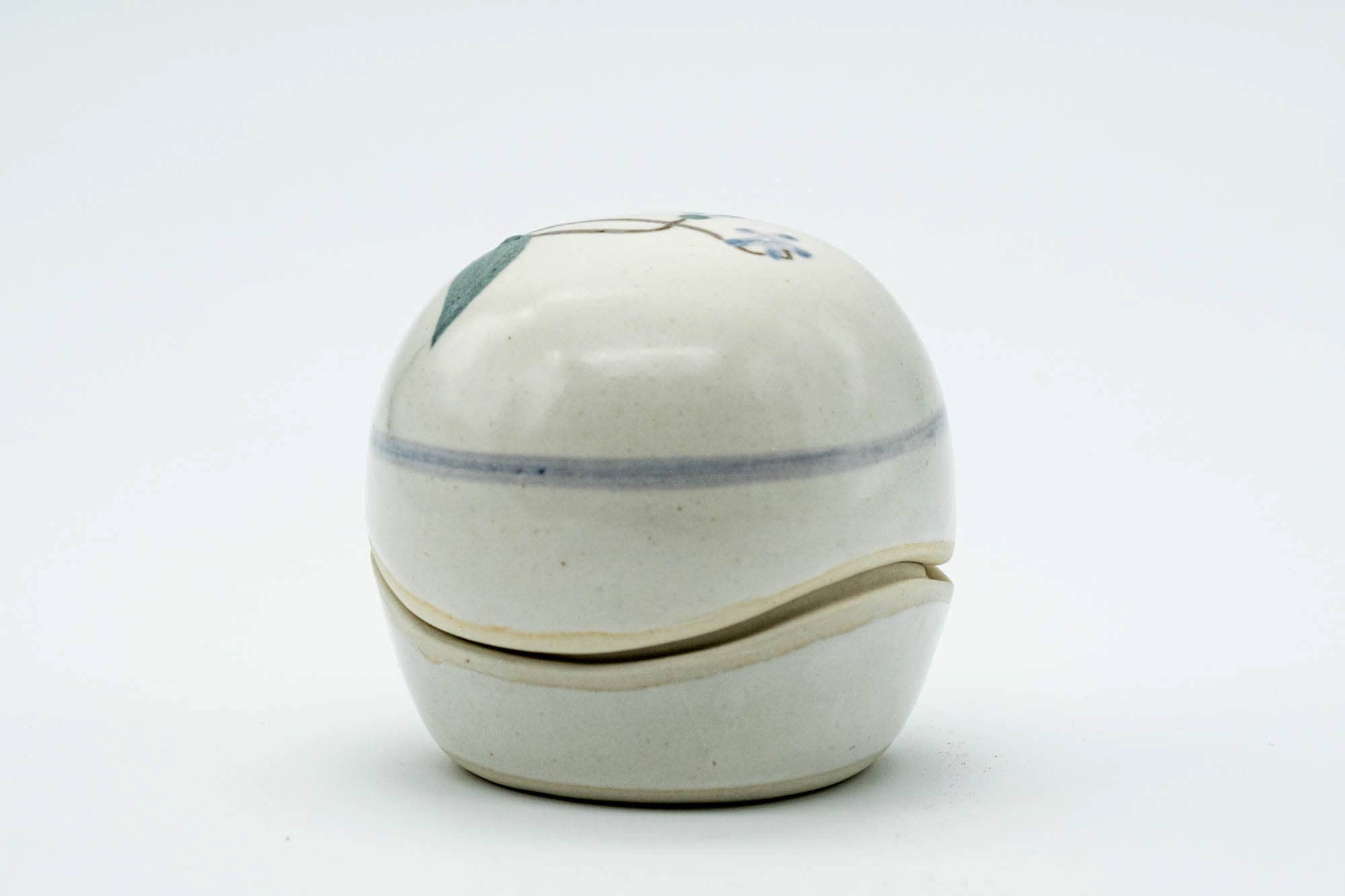 Japanese Kogo - Floral White Ceramic Incense Container