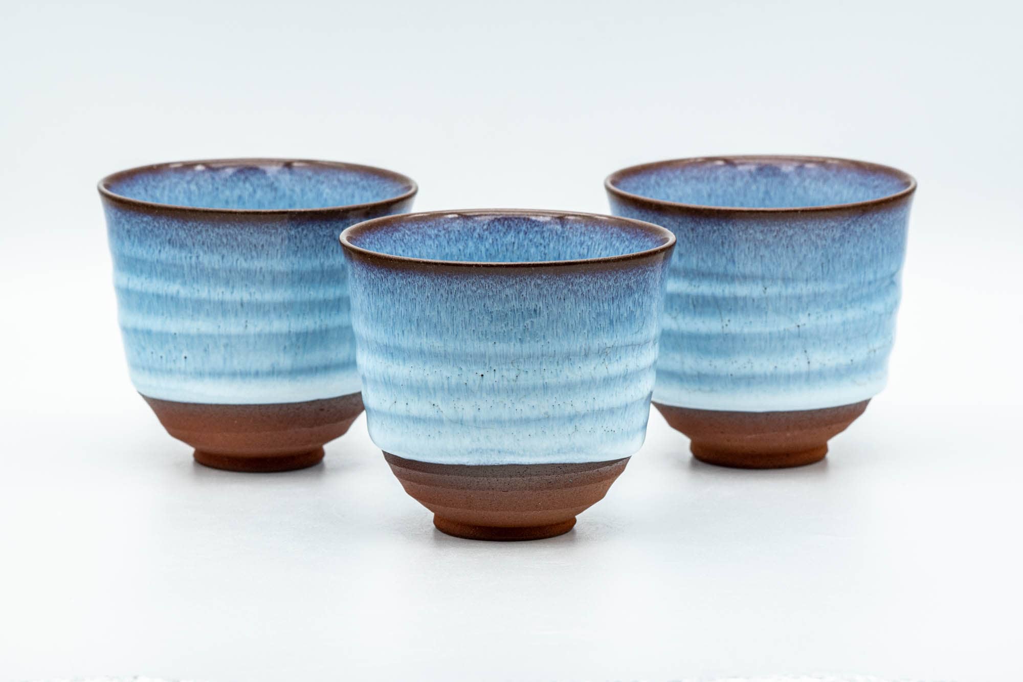 Japanese Teacups - Set of 3 Blue Hare's Fur Glazed Yunomi - 150ml