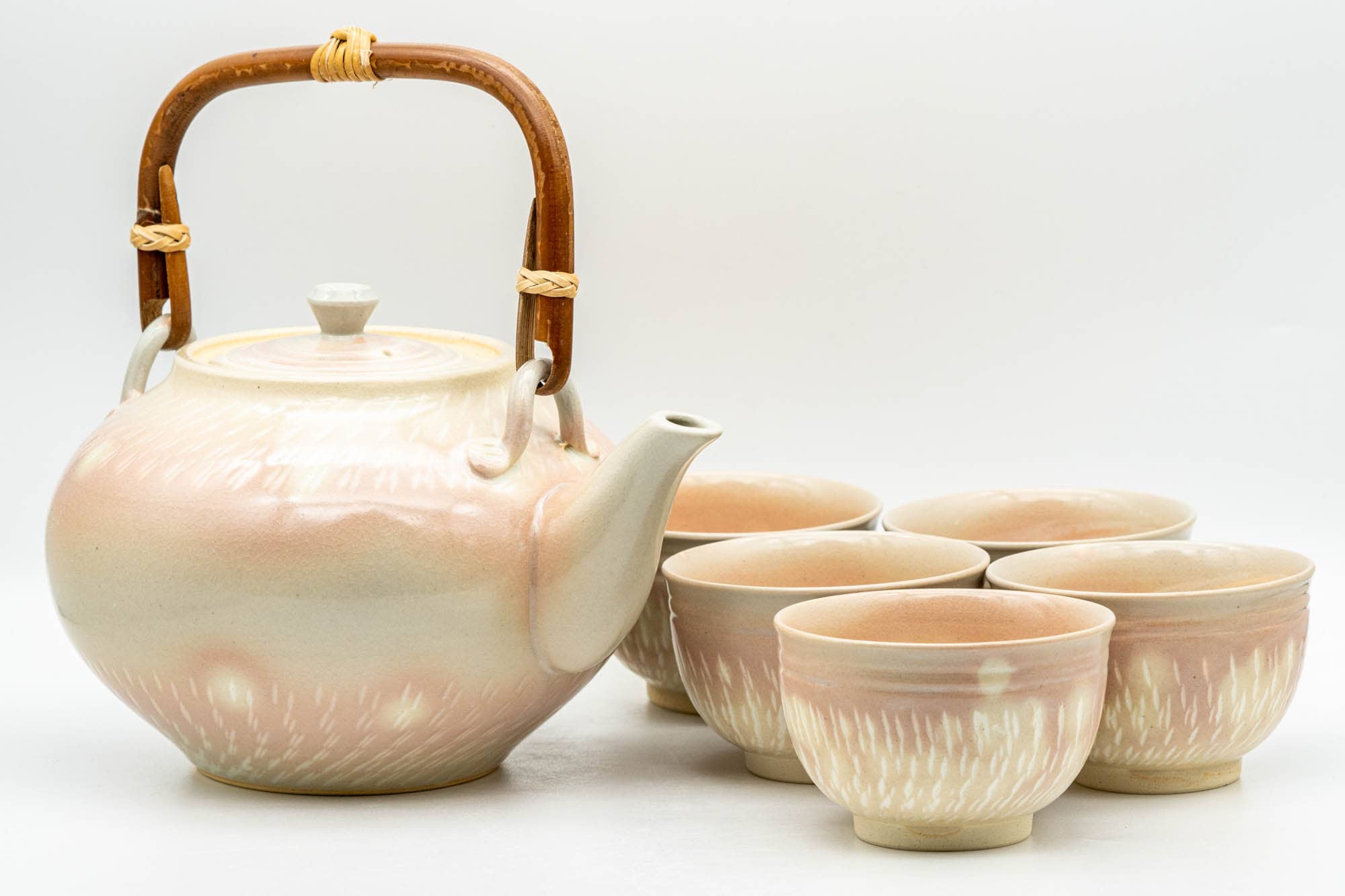 Japanese Tea Set - Gohonte Hagi-yaki Dobin Teapot with 5 Yunomi Teacups