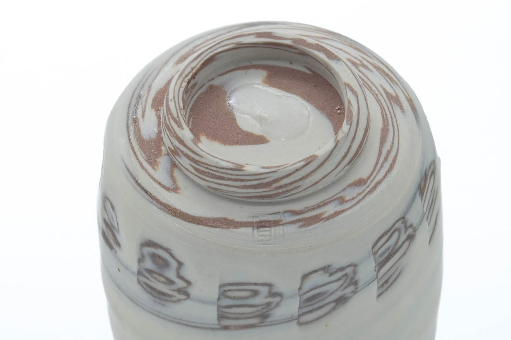 Japanese Teacups - Pair of White Nerikomi Kiyomizu-yaki Meoto Yunomi - 150ml