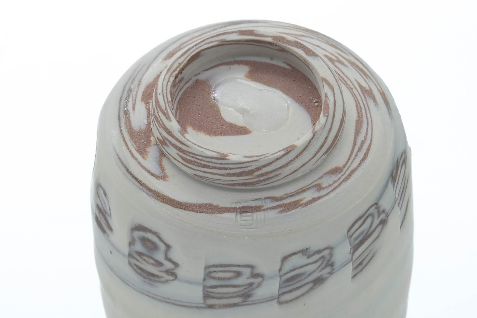 Japanese Teacups - Pair of White Nerikomi Kiyomizu-yaki Meoto Yunomi - 150ml