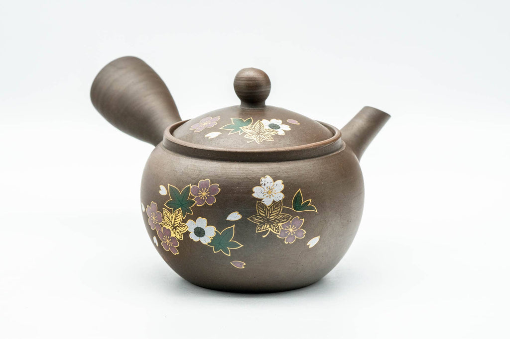 Japanese Kyusu - Floral Brown Glazed Mesh Teapot - 250ml
