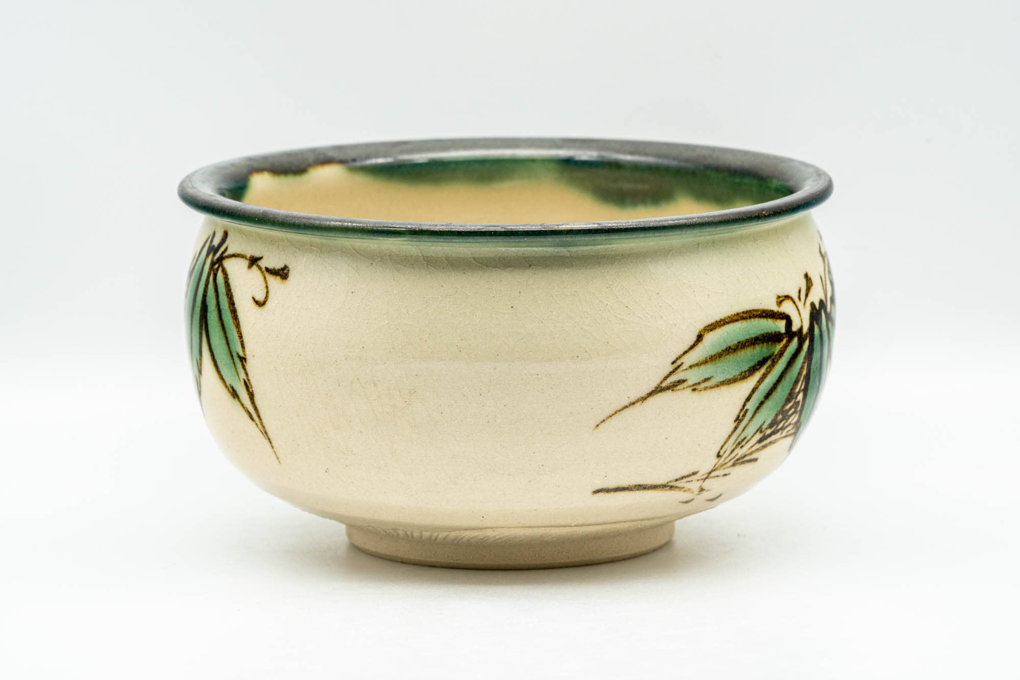 Japanese Kensui - 春景 Shunkei - Beige Tea Leaves Kyo-yaki Water Bowl - 600ml
