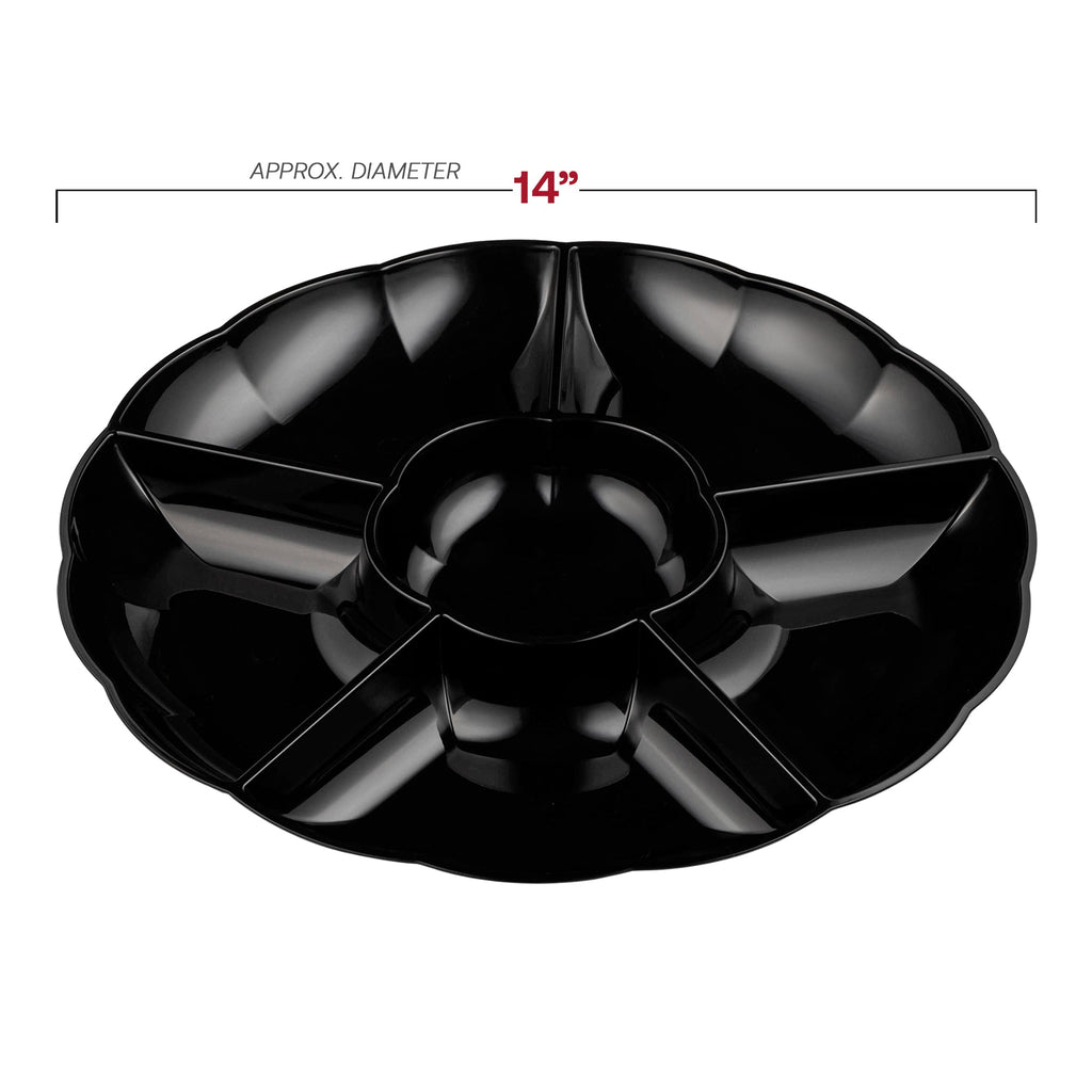 Black Big 6-Partition Round Disposable Plastic Trays