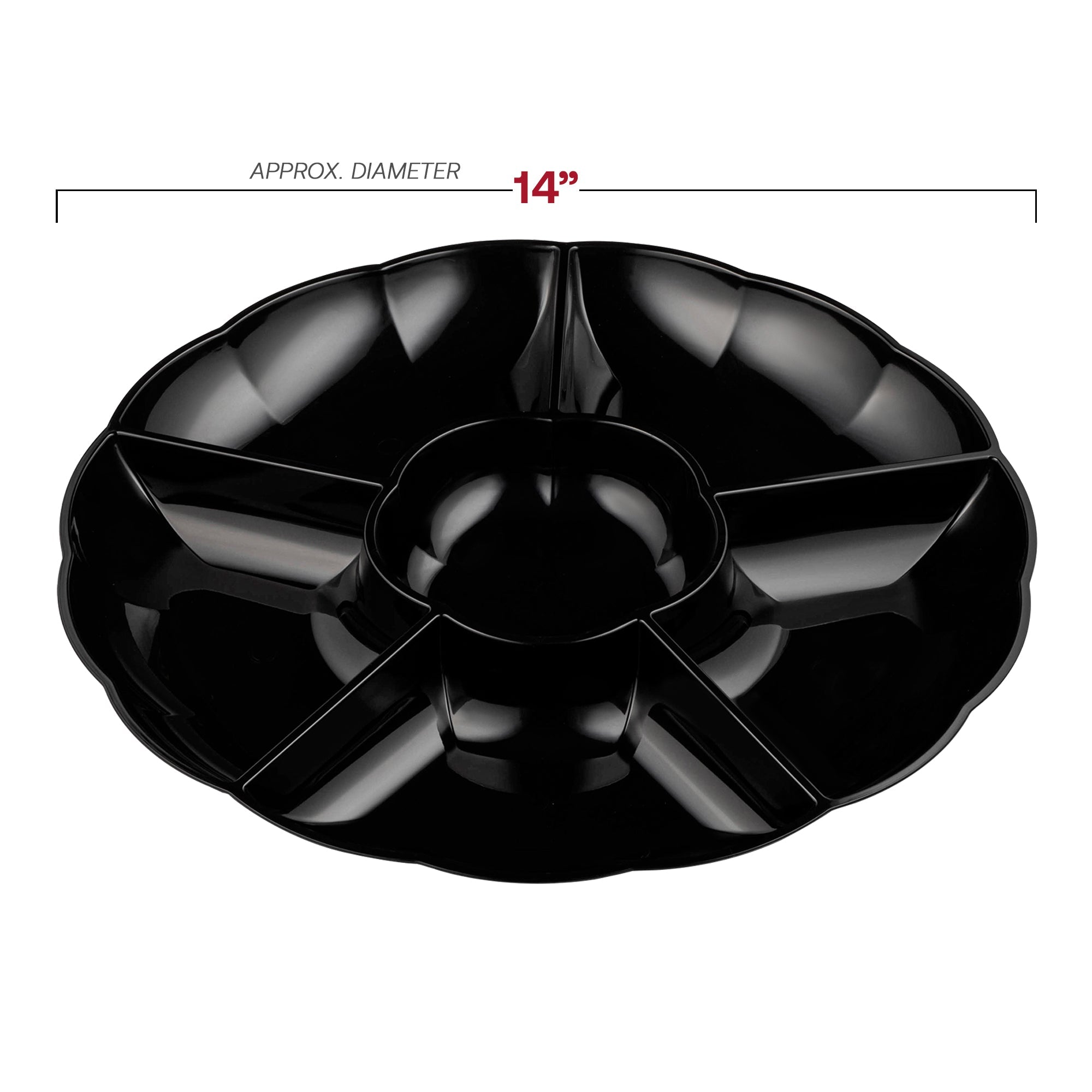 Black Big 6-Partition Round Disposable Plastic Trays