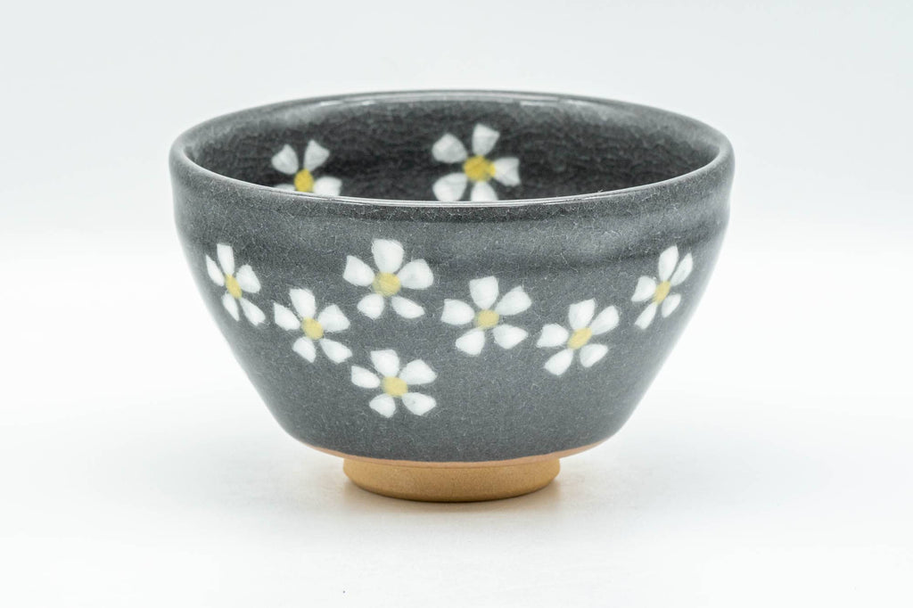Japanese Matcha Bowl - Small Floral Grey Celadon Glazed Tenmoku-gata Chawan - 200ml