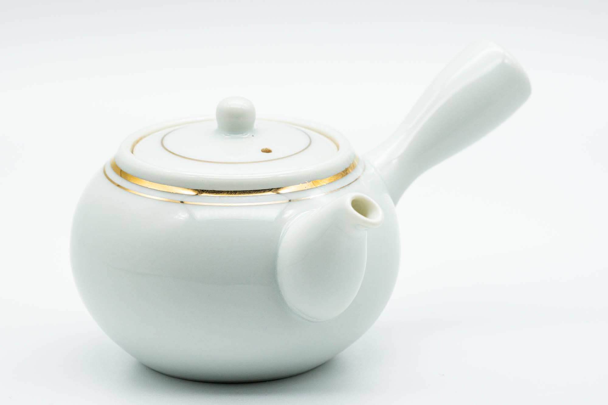 Japanese Kyusu - White Porcelain Gold Trim Arita-yaki Debeso Teapot - 140ml