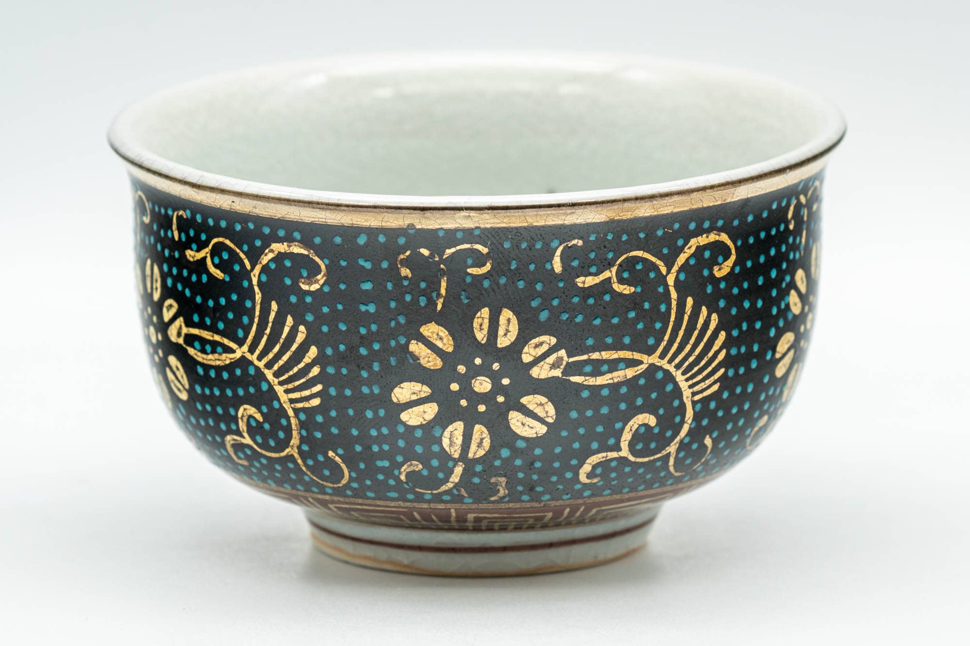 Japanese Teacup - 九谷焼 Floral Aochibu Kutani-yaki Porcelain Yunomi - 90ml