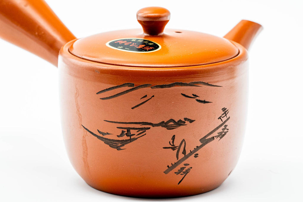 Japanese Kyusu - Engraved Mountainous Tokoname-yaki Mesh Teapot - 315ml