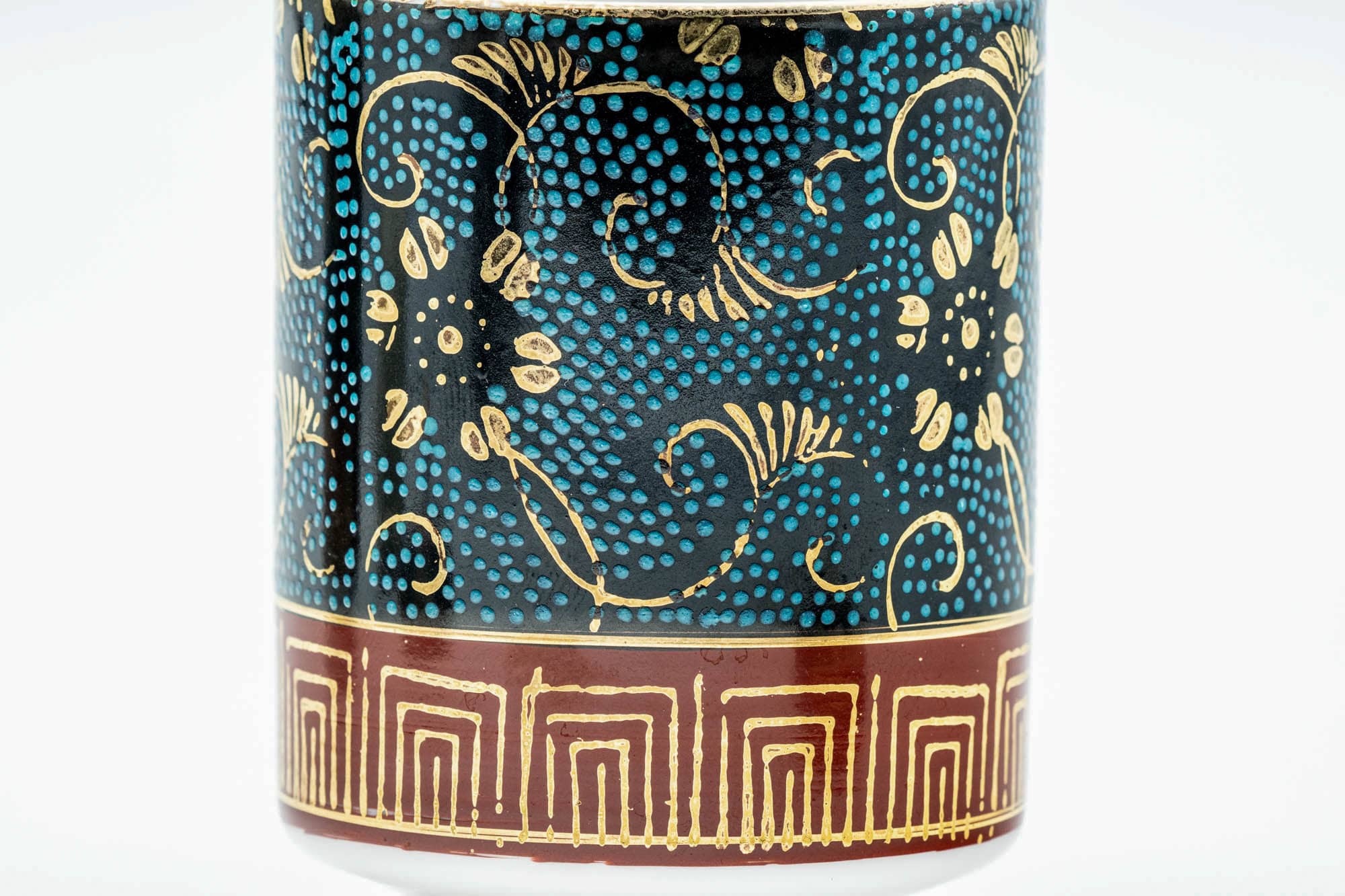Japanese Teacups - Pair of Blue Gold Aochibu Kutani-yaki Lidded Meoto Yunomi