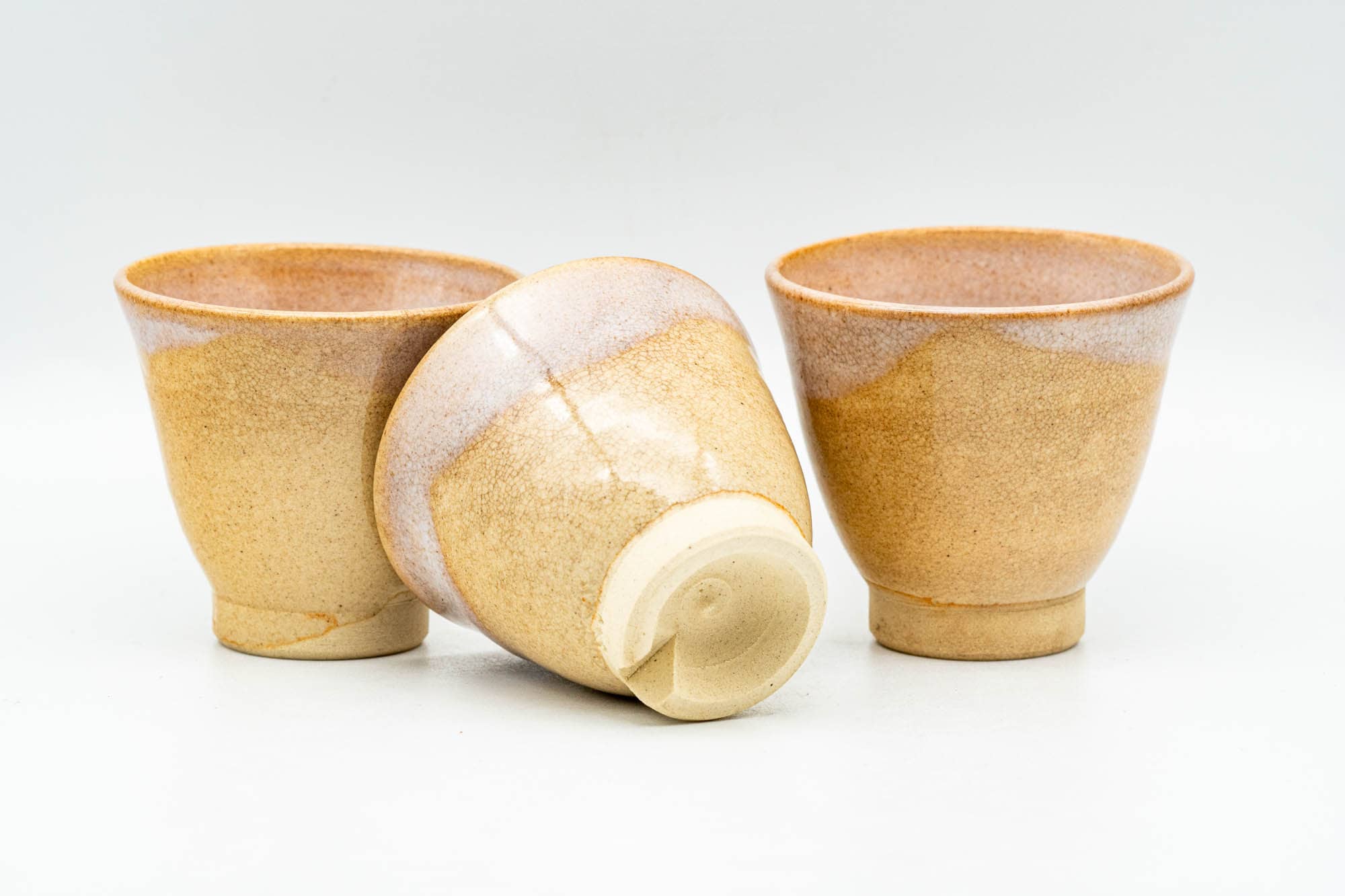 Japanese Teacups - Set of 3 Small Beige Drip-Glazed Hagi-yaki Guinomi - 35ml
