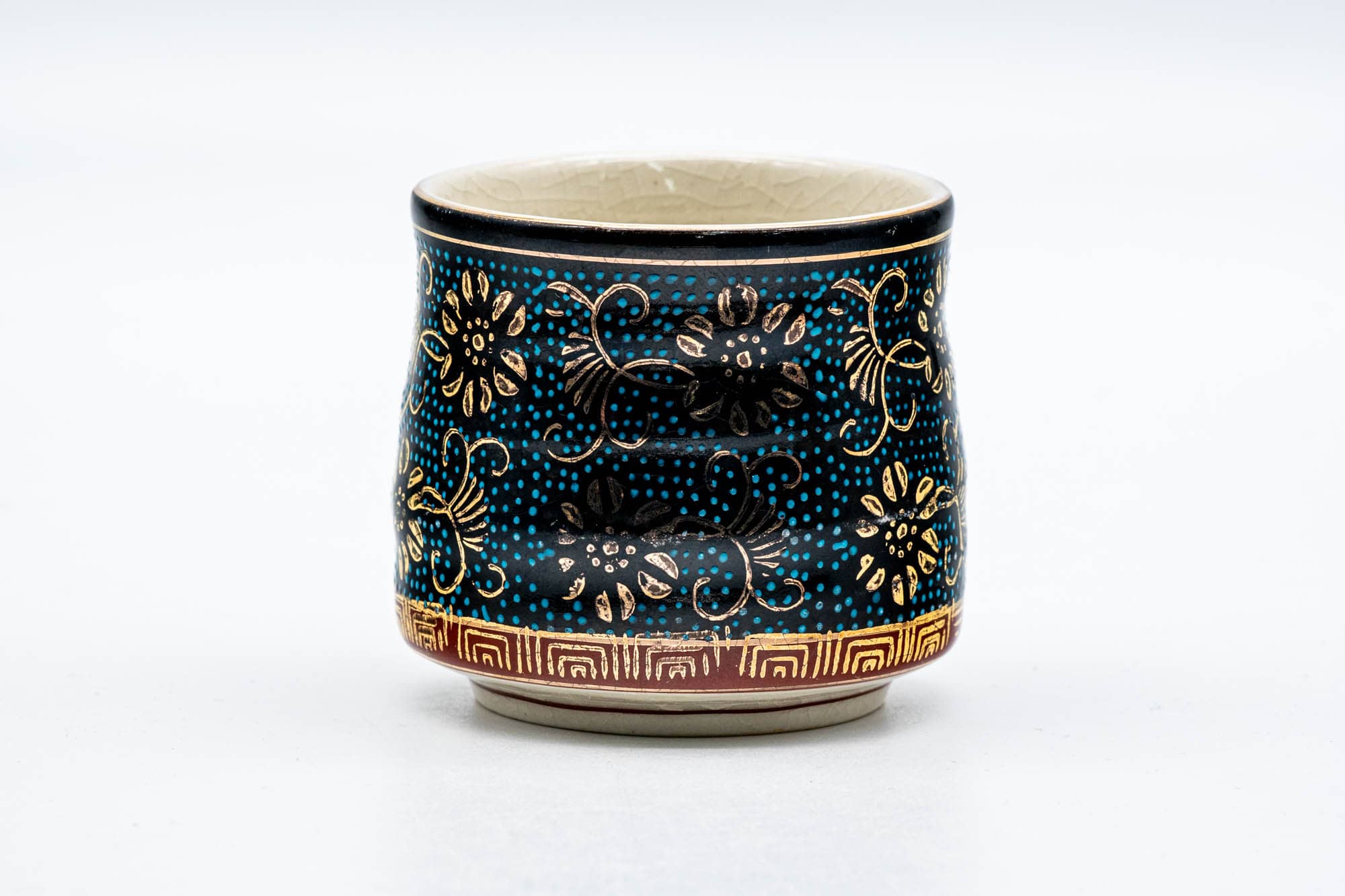 Japanese Teacup - Aochiba Blue Gold Floral Kutani-yaki Yunomi - 170ml