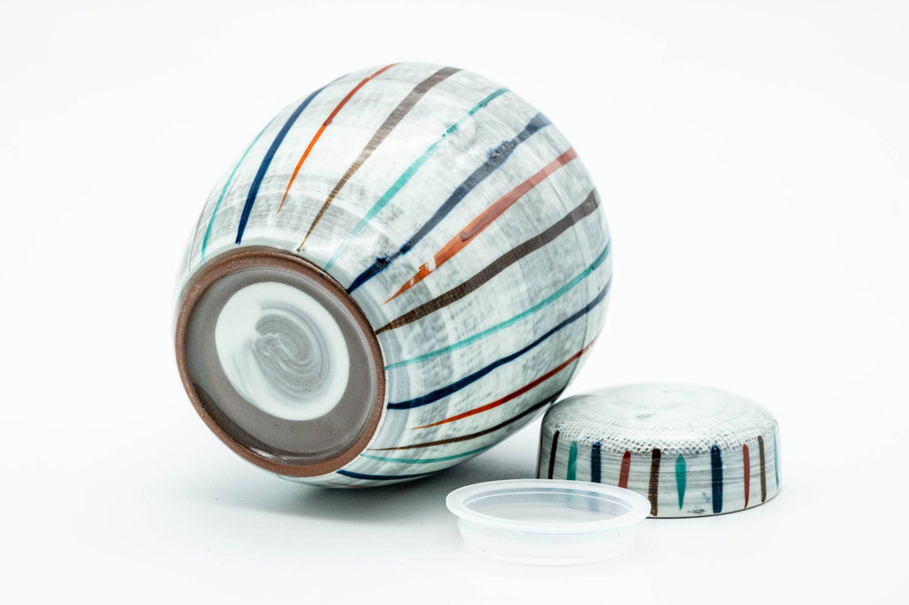 Japanese Chatsubo - Striped Brush Stroke Glazed Tea Canister - 200ml