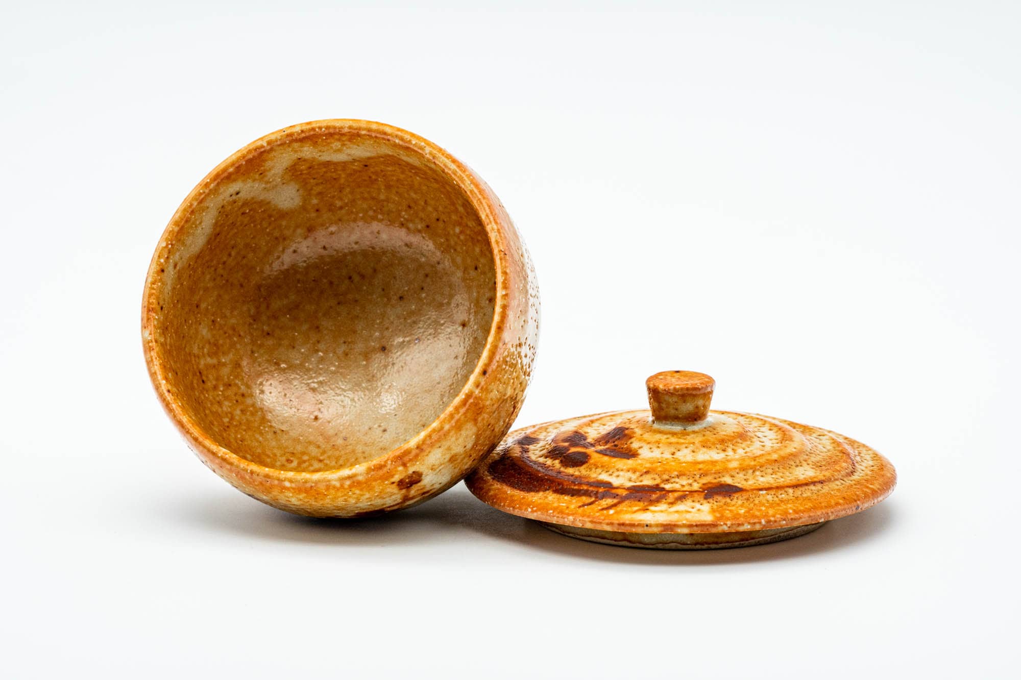 Japanese Teacup - Floral Orange Shino Glazed Lidded Yunomi - 120ml