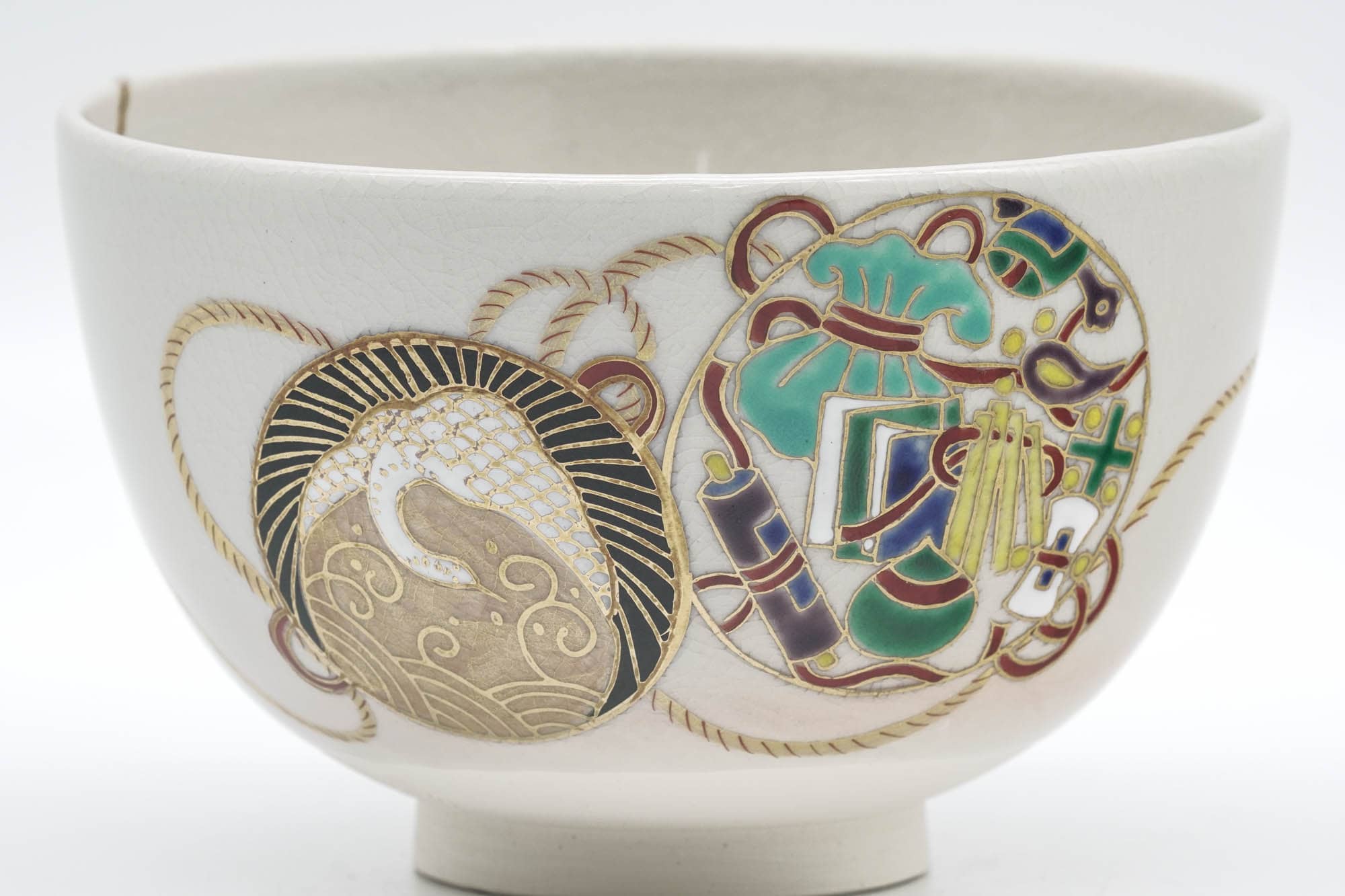 Japanese Matcha Bowl - Decorated Geometric Ornaments Kyo-yaki Chawan - 250ml