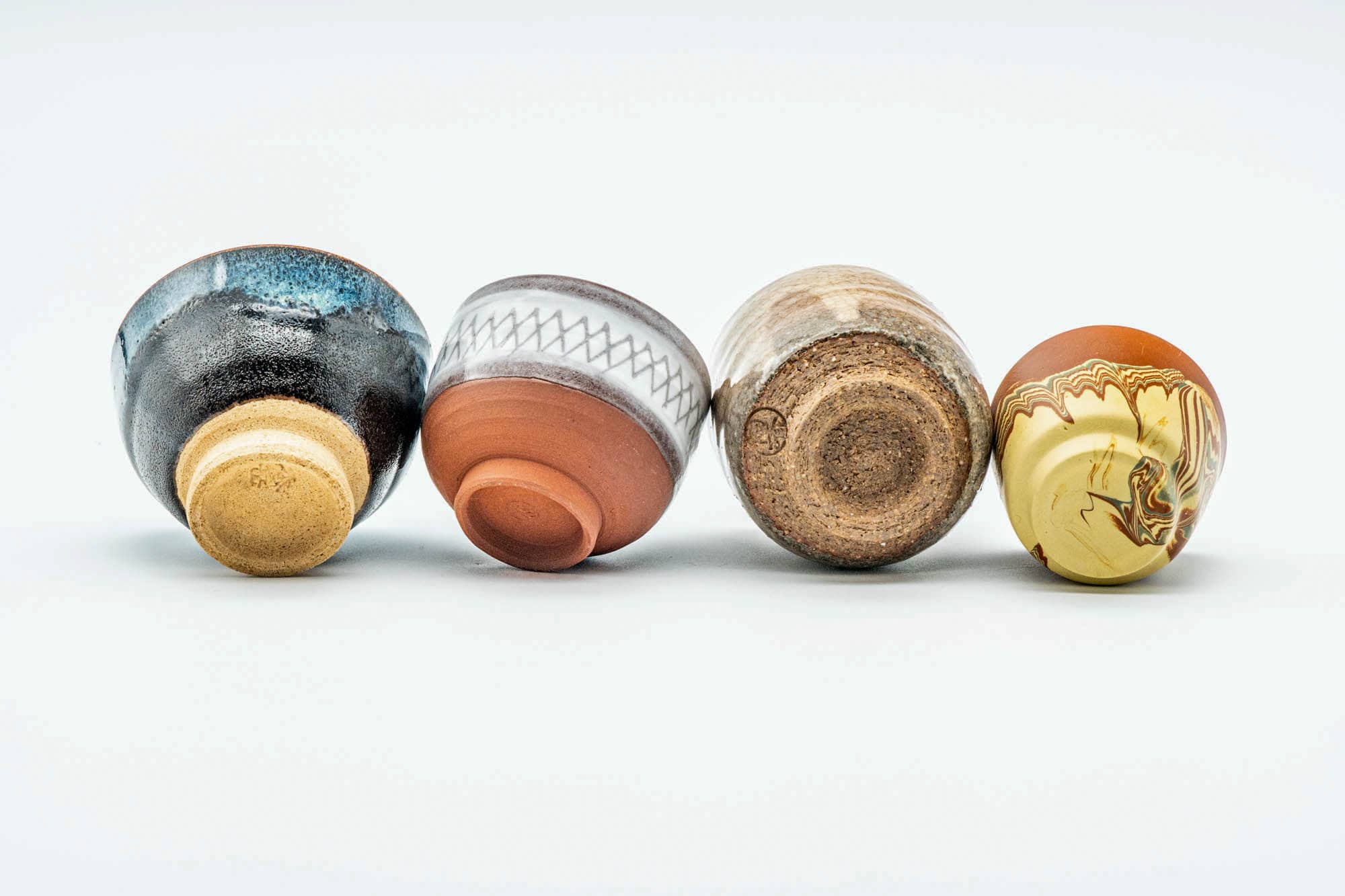 Japanese Teacups - Set of 4 Uniquely Glazed Guinomi - 50ml