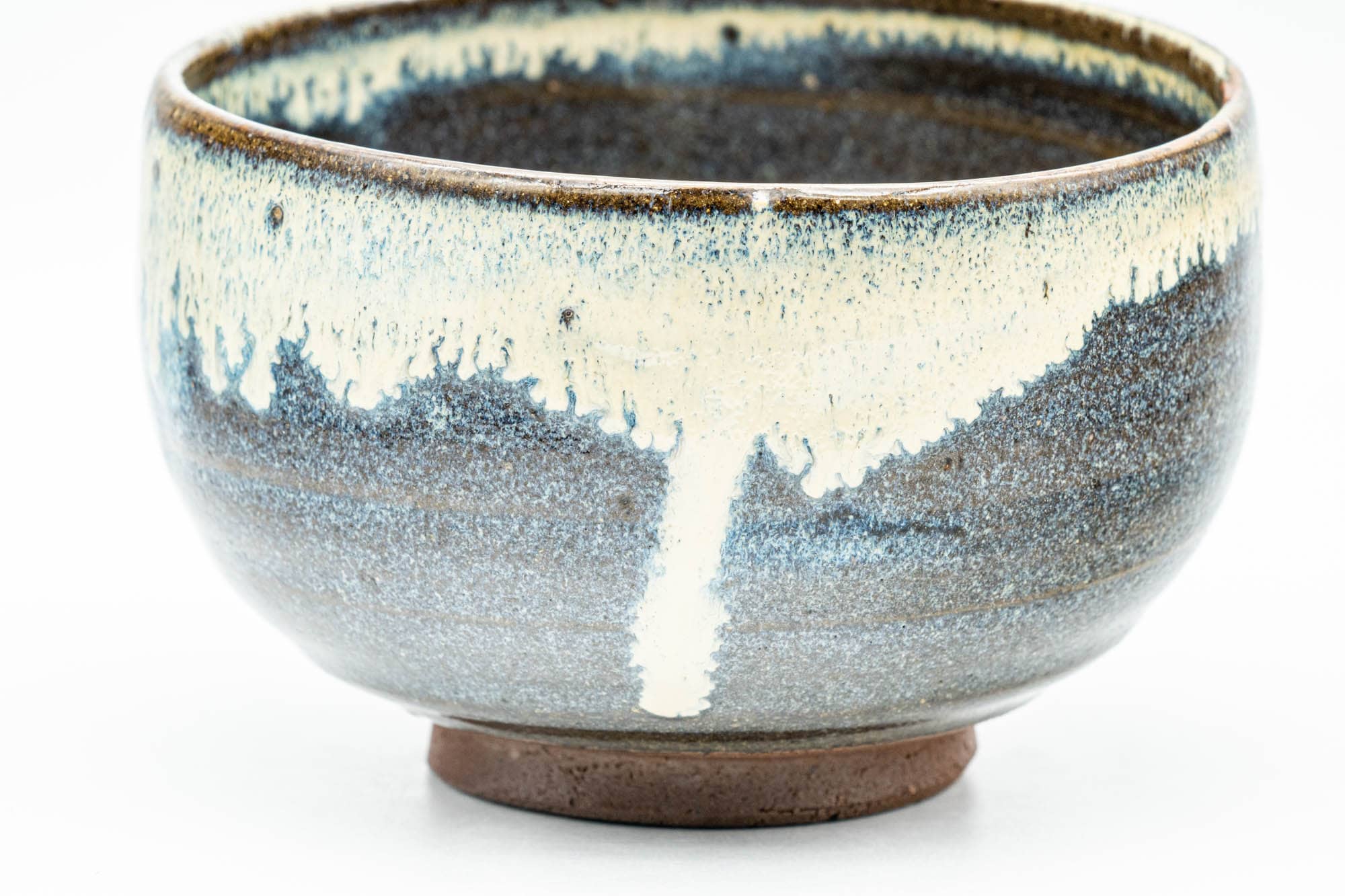 Japanese Matcha Bowl - Black Beige Drip-Glazed Wabi-Sabi Chawan - 300ml