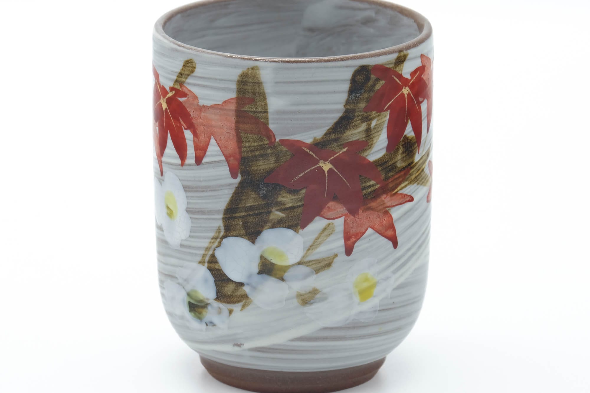 Japanese Teacup - Grey Hakeme Red Momiji Yunomi - 200ml