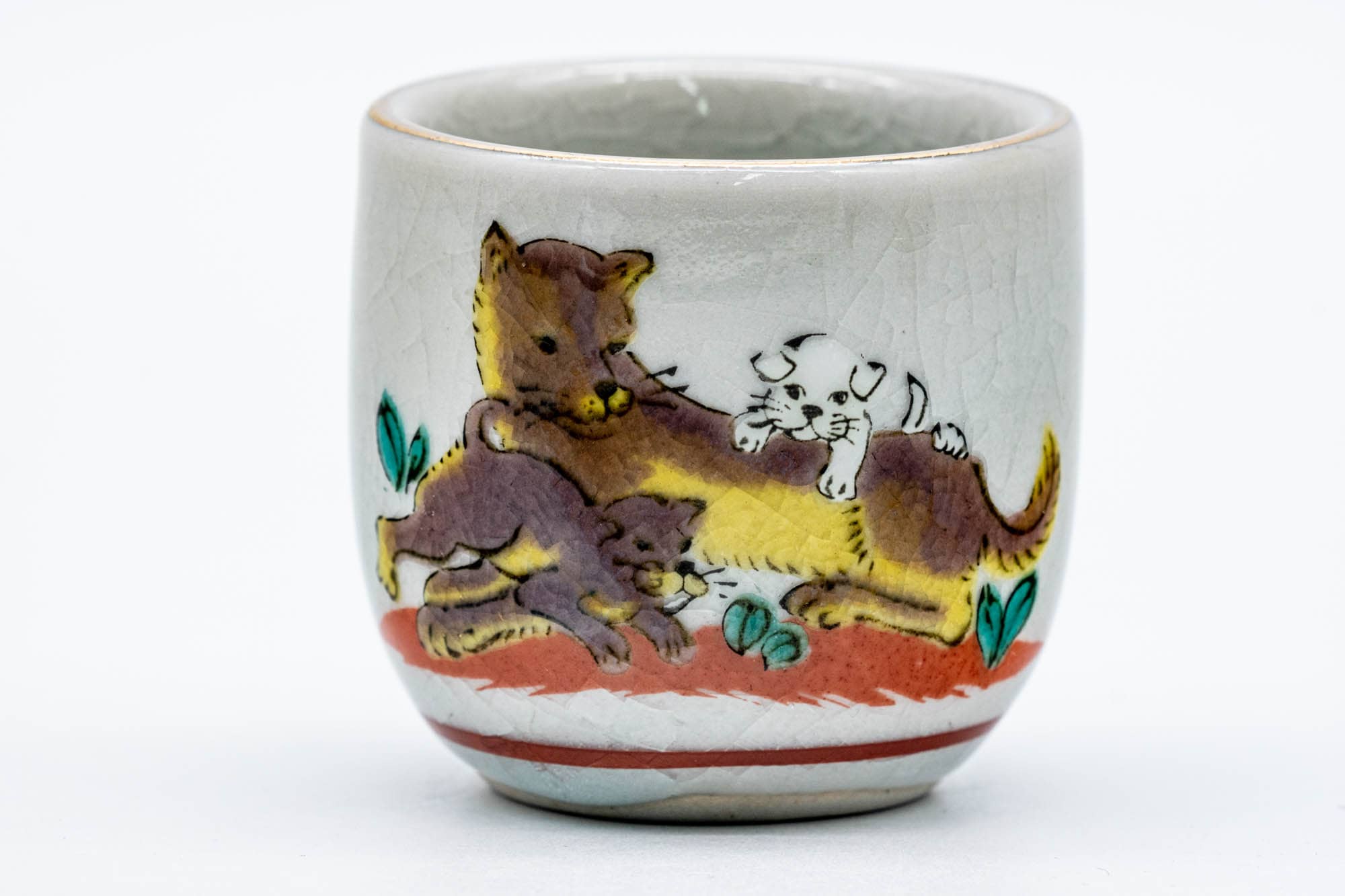Japanese Teacup - Dog Decorated Kutani-yaki Guinomi - 35ml