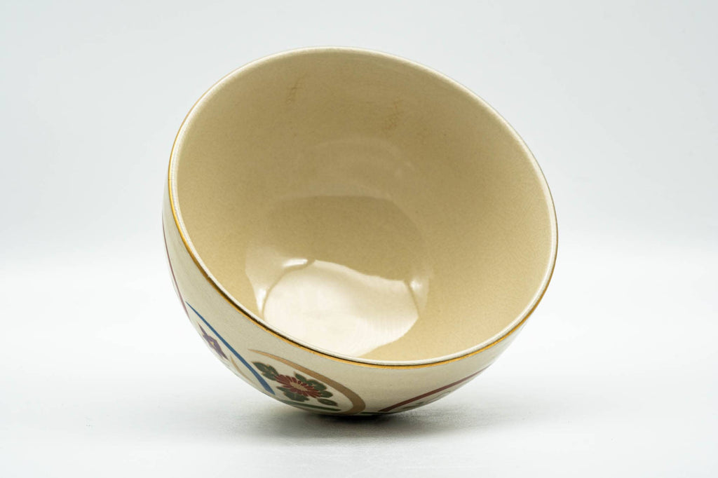 Japanese Matcha Bowl - Floral Geometric Multi-coloured Kyo-yaki Chawan - 300ml