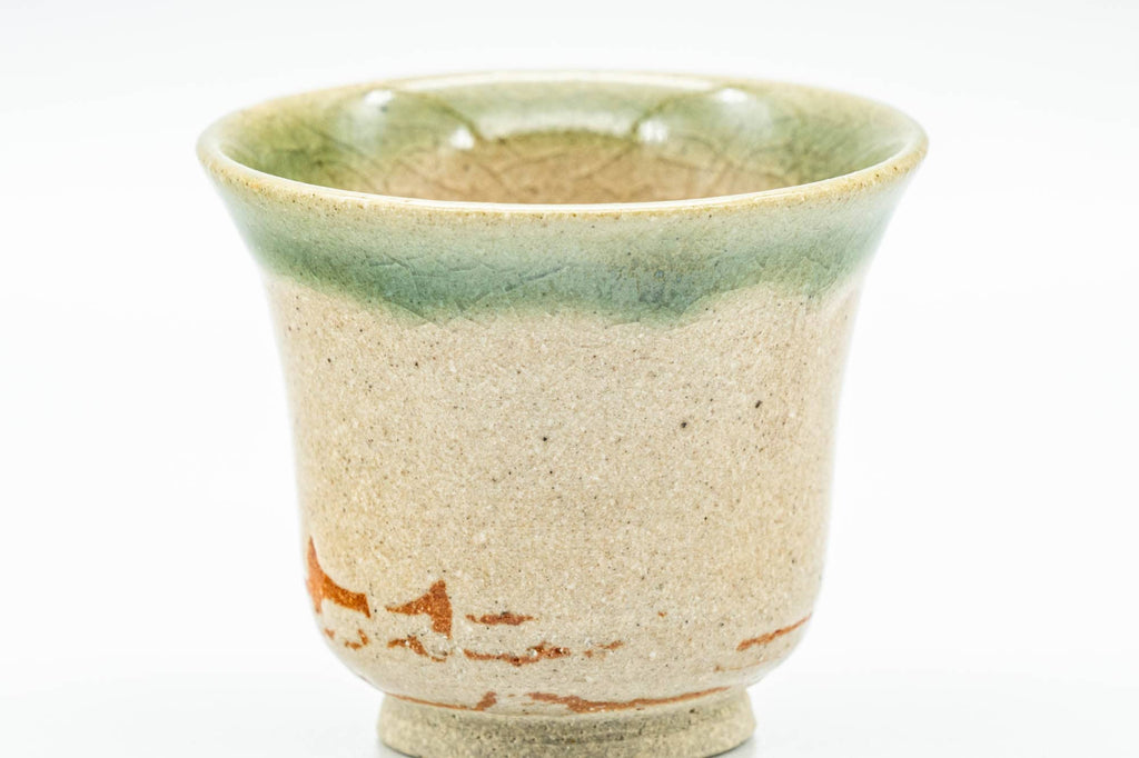 Japanese Teacups - Set of 5 Beige Green Glazed Guinomi - 40ml