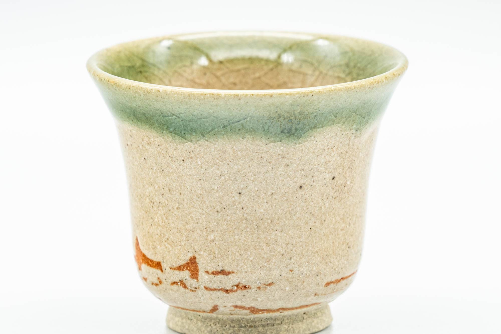 Japanese Teacups - Set of 5 Beige Green Glazed Guinomi - 40ml