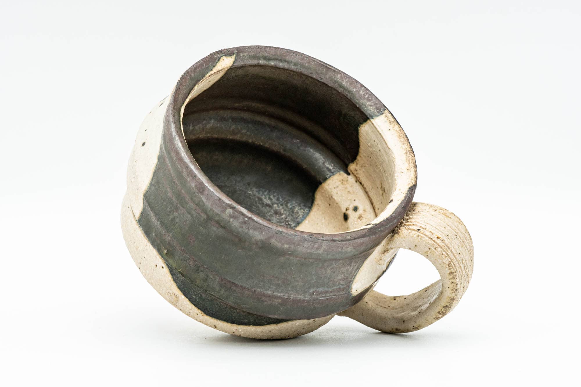 Japanese Teacup - Abstract Brown White Glazed Ushirode Yunomi - 200ml