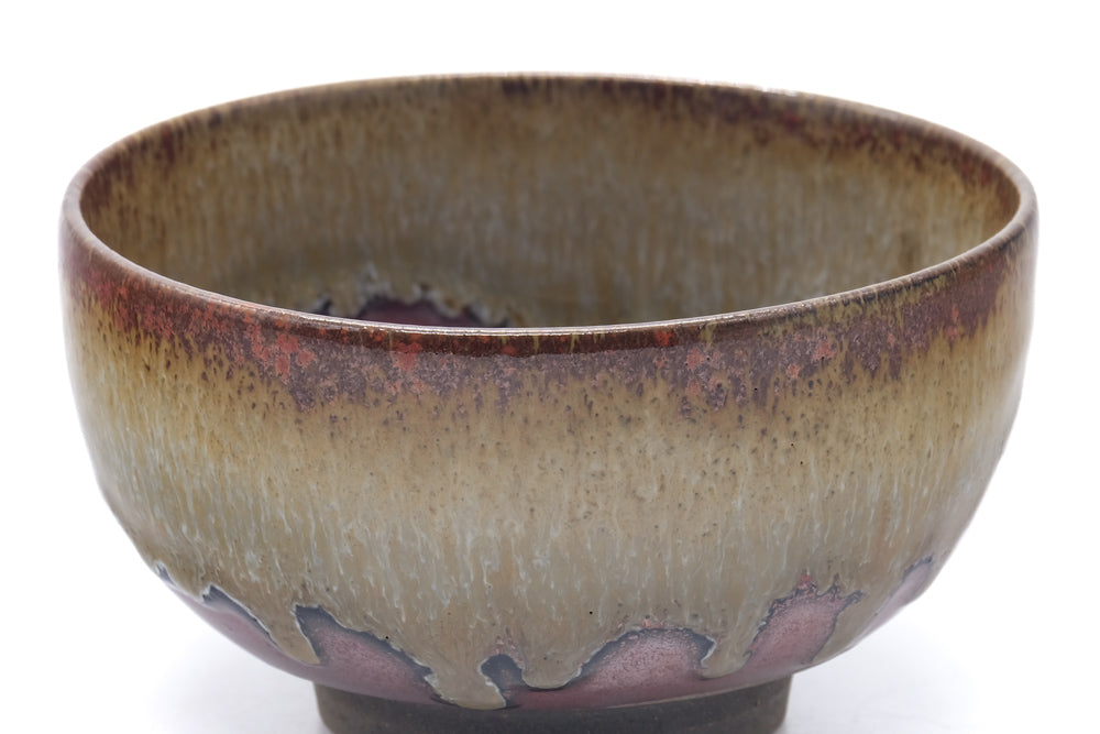 Japanese Matcha Bowl - Brown Yellow Drip-Glazed Chawan - 350ml