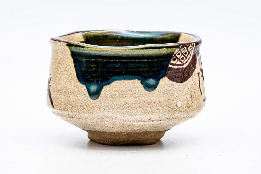 Japanese Matcha Bowl - 野田東山 Noda Higashiyama - 長曽窯 Nagaso Kiln - Ao-Oribe Chawan - 300ml