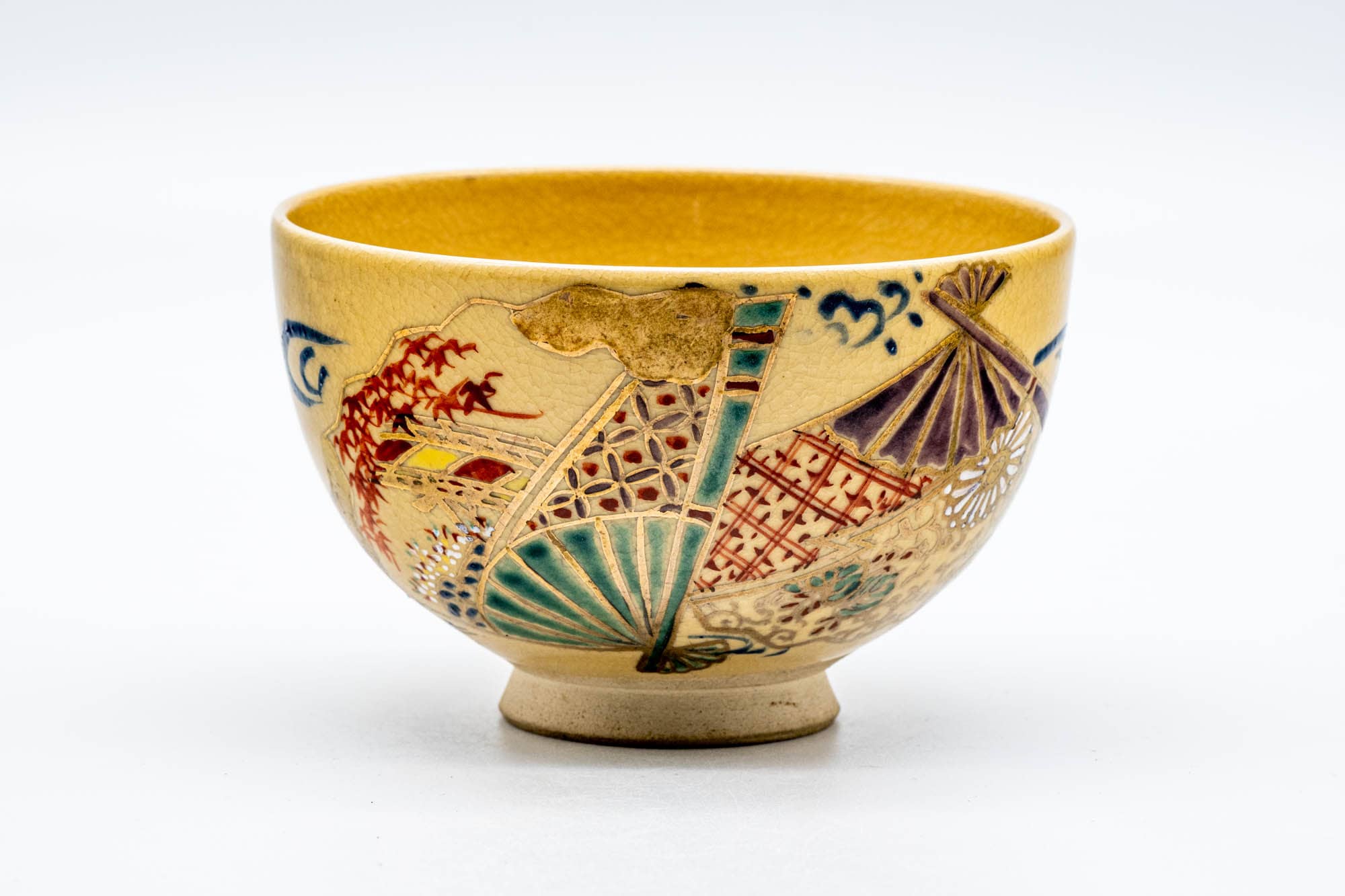 Japanese Matcha Bowl - Beige Geometric Patterned Kyo-yaki Chawan - 200ml