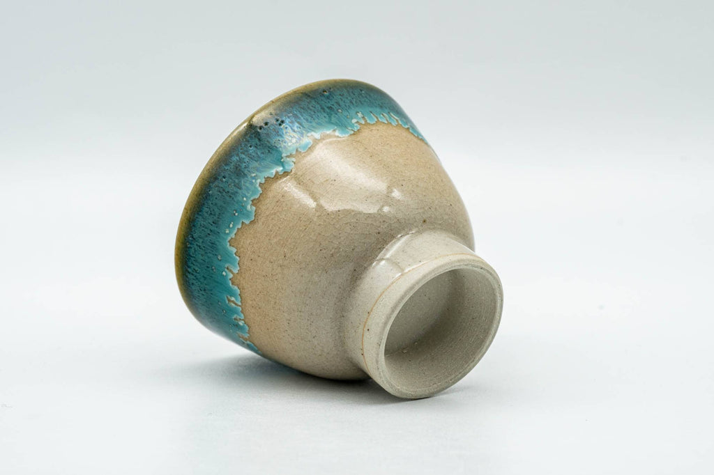 Japanese Teacup - Small Turquoise Drip-Glazed Agano-yaki Guinomi - 40ml