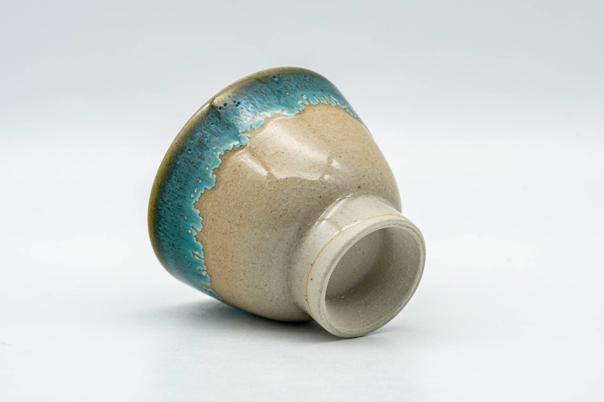 Japanese Teacup - Small Turquoise Drip-Glazed Agano-yaki Guinomi - 40ml