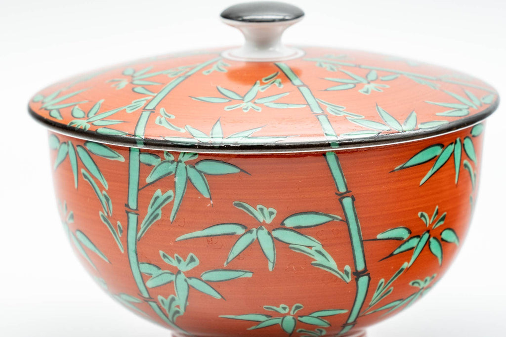Japanese Teacup - Green Bamboo Red Arita-yaki Lidded Yunomi - 120ml