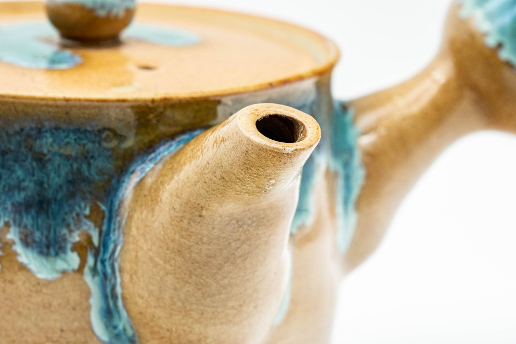 Japanese Tea Set - Agano-yaki Blue Drip-Glazed Do-ake Kyusu Teapot with 2 Yunomi Teacups