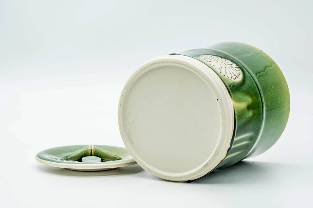 Japanese Mizusashi - Green Drip-Glazed Bamboo-Shaped Fresh Water Container - 1100ml