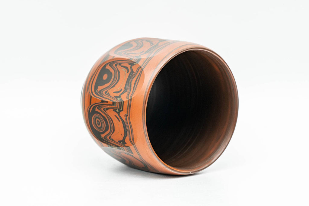 Japanese Teacup - 谷川黙山 Tanikawa Mokuzan - Faceted Red Nerikomi Tokoname-yaki Yunomi - 85ml