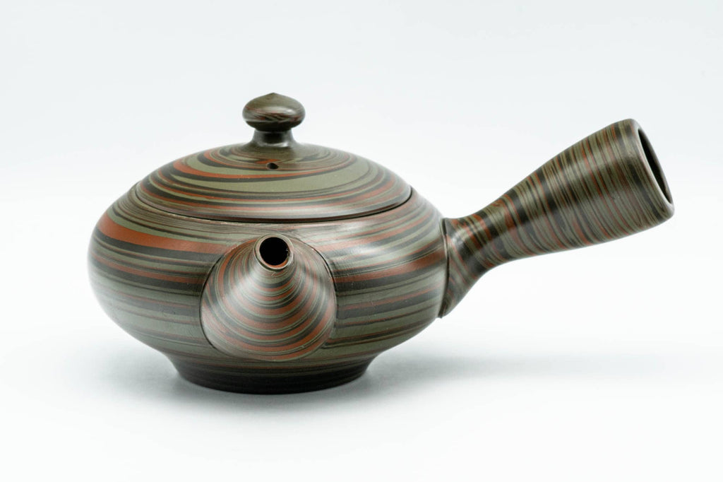 Japanese Kyusu - 雲仙窯 Unzen Kiln - Green Nerikomi Tokoname-yaki Debeso Teapot - 270ml
