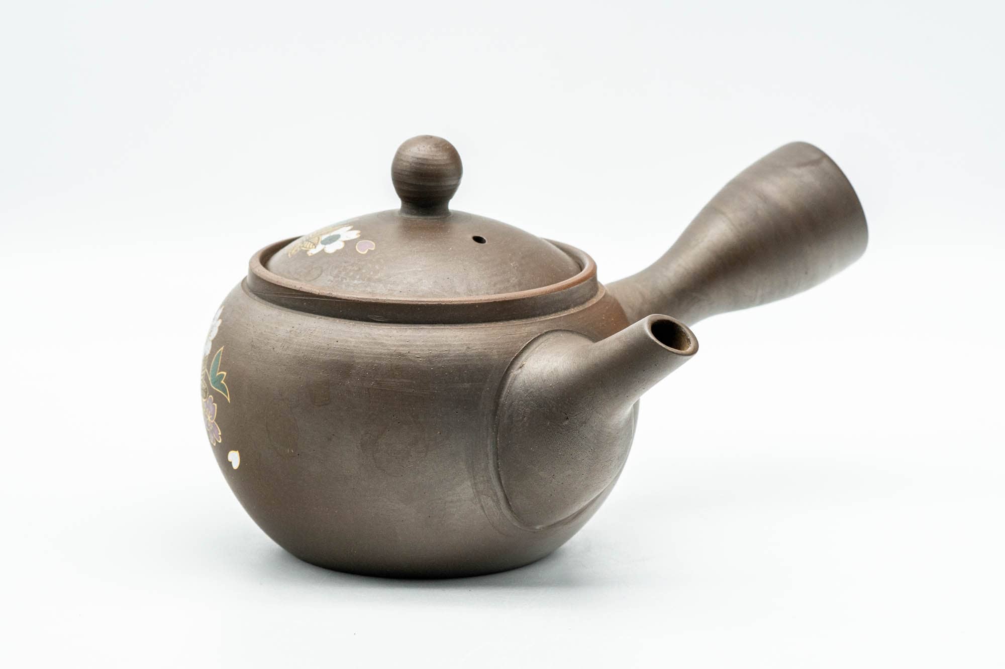 Japanese Kyusu - Floral Brown Glazed Mesh Teapot - 250ml