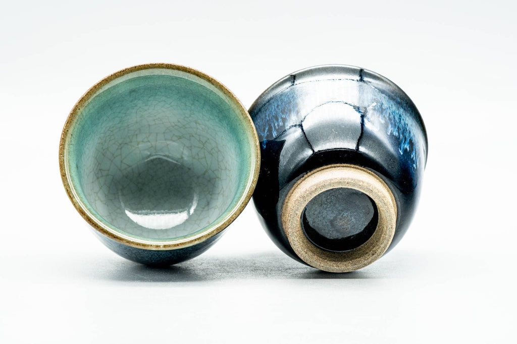 Japanese Teacups - Pair of Blue Turquoise Glazed Agano-yaki Yunomi - 90ml