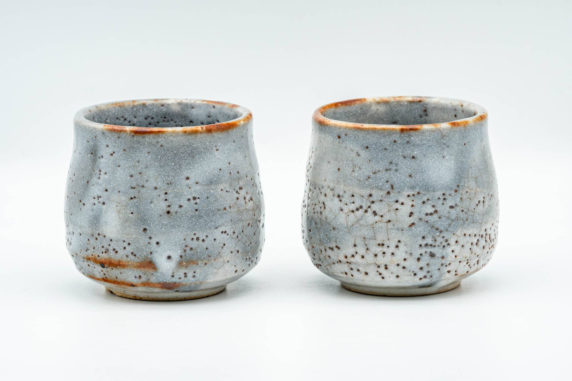 Japanese Teacups - Pair of Blue White Shino Glazed Yunomi - 150ml