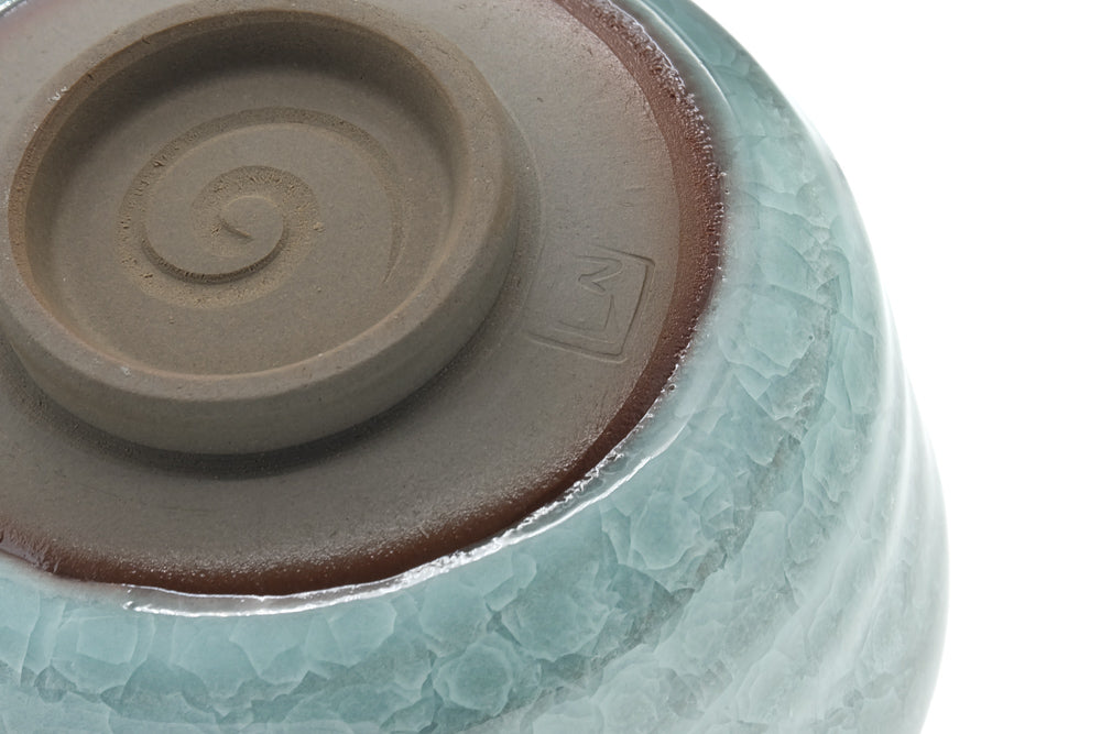 Japanese Matcha Bowl - Teal Snowflake Glazed Hantsutsu-gata Chawan - 410ml