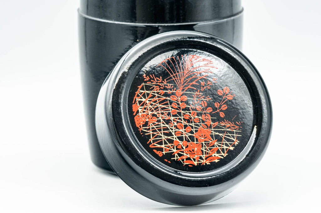Japanese Chazutsu - Floral Black Lacquer Tea Canister - 200ml