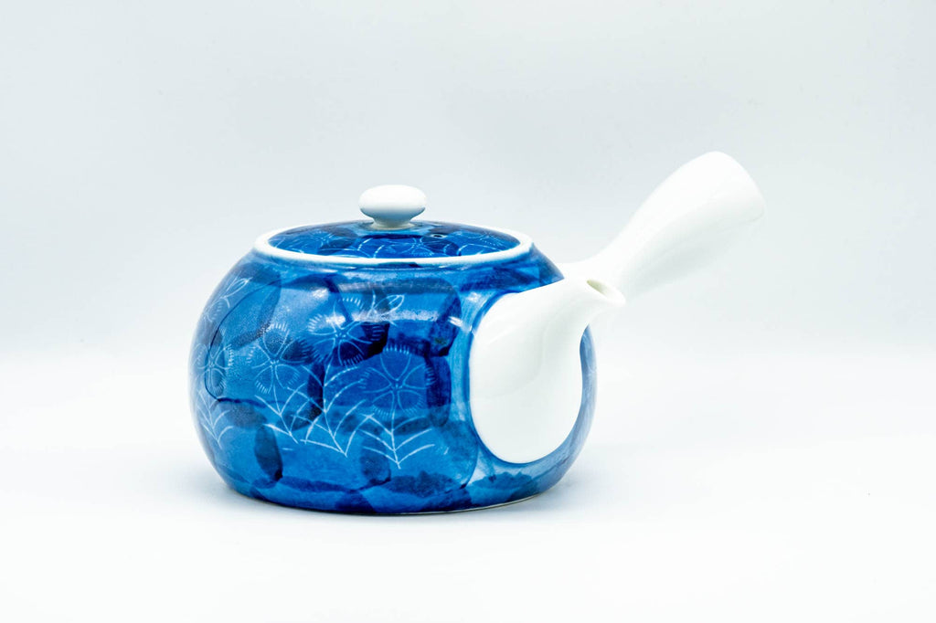 Japanese Kyusu - Blue Floral Porcelain Arita-yaki Debeso Teapot - 350ml