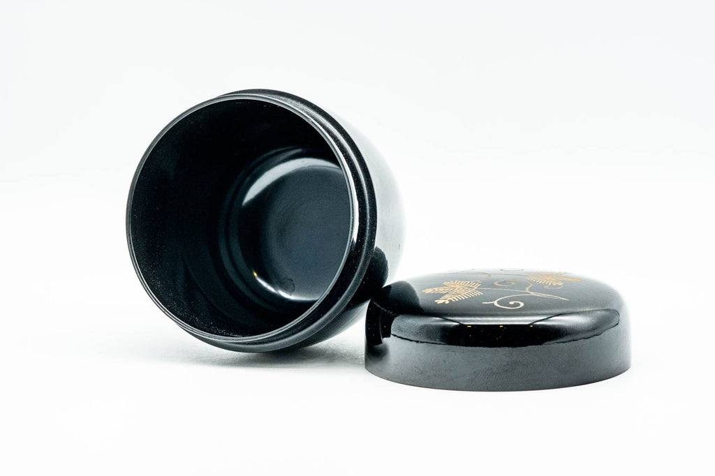 Japanese Natsume - Gold Floral Black Lacquer Matcha Tea Caddy - 80ml