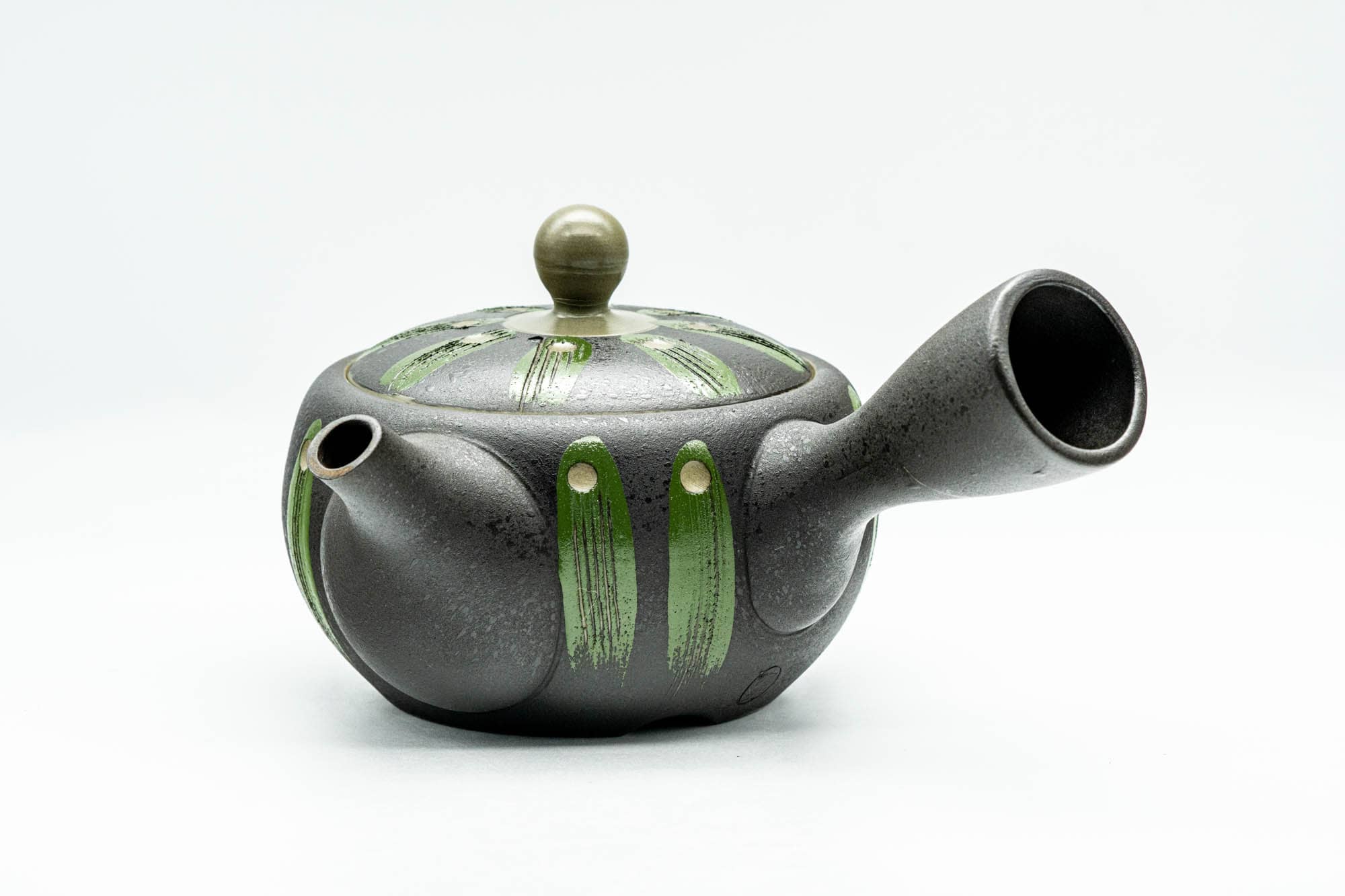 Japanese Kyusu - Black Green Geometric Tokoname-yaki Mesh Teapot - 275ml