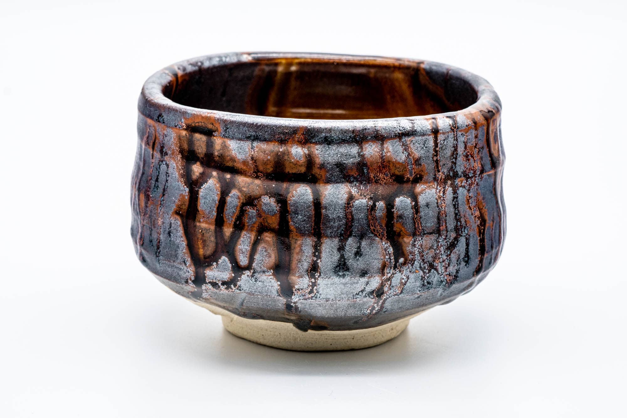 Japanese Matcha Bowl - Metallic Brown Drip-Glazed Chawan