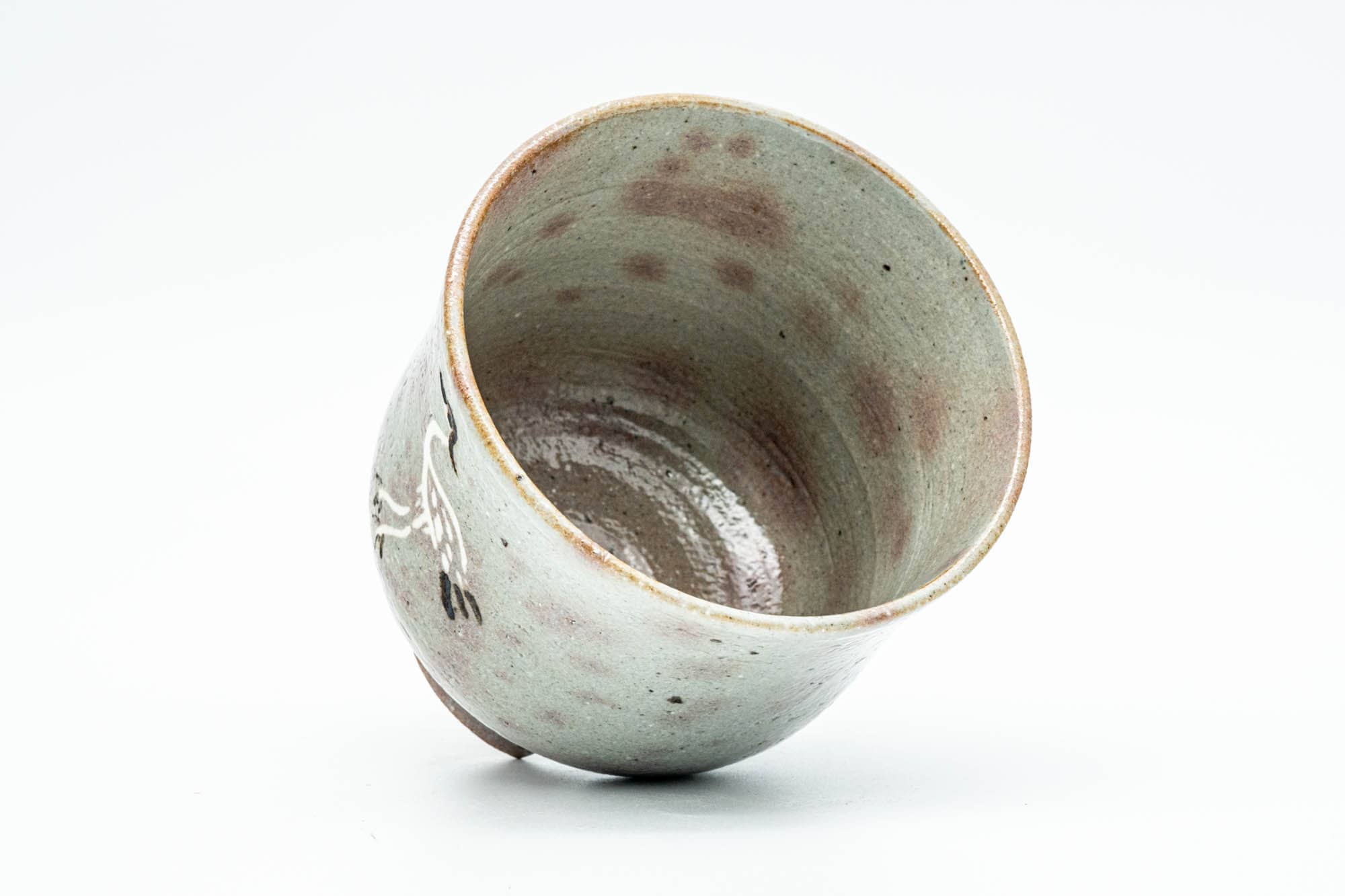 Japanese Matcha Bowl - Standing Crane Grey Pink Gohonte Glazed Winter Chawan (御本立鶴) with Tomobako Wooden Box - 450ml