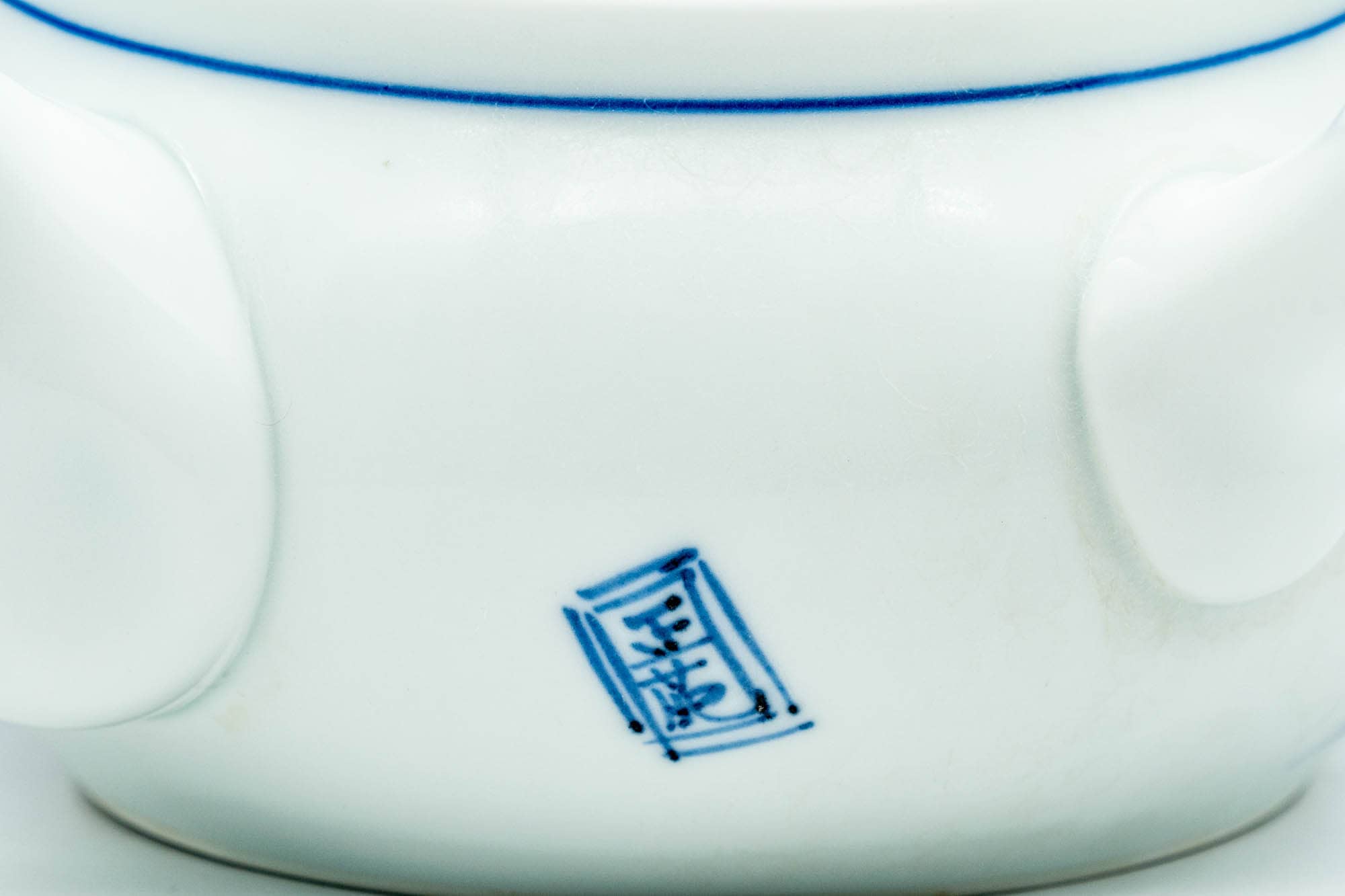 Japanese Kyusu - Blue Rickshaw Lamp Decorated White Porcelain Arita-yaki Debeso Teapot - 400ml